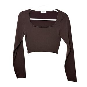 Aritzia‎ Babaton Sculpt Knit Square Neck Cropped Top Women M Mocha Brown